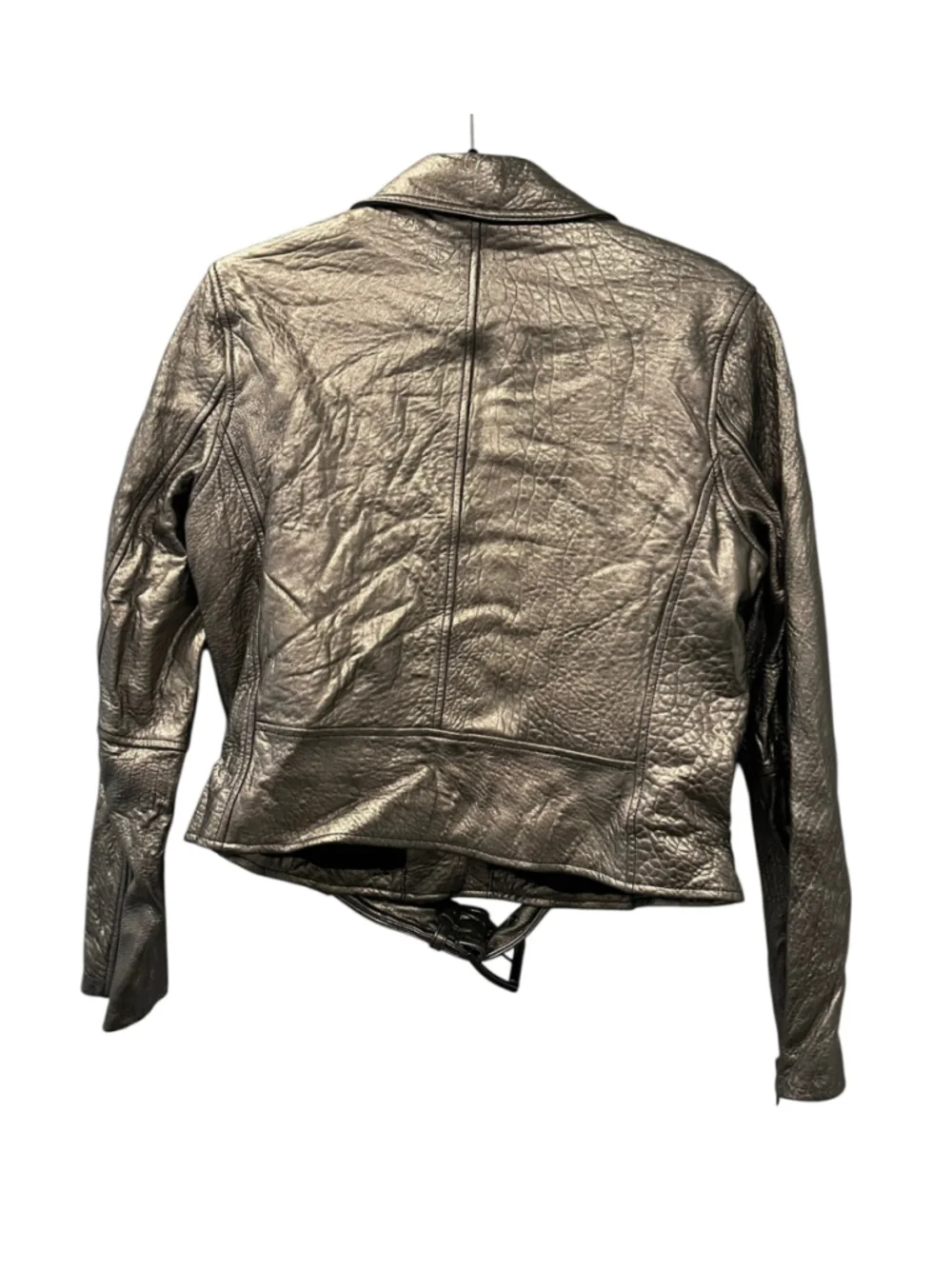 NWT Michael Kors Crinkled Metallic Leather Moto Jacket Pewter Silver Large $550